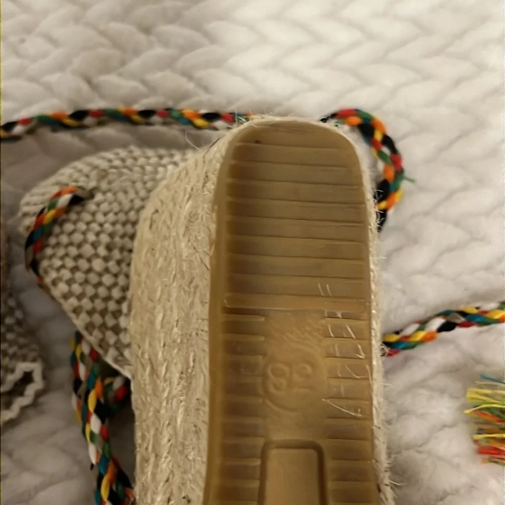Suyute Spain Espadrille Multicolor Ankle Tie Wedge Sandals Size 38